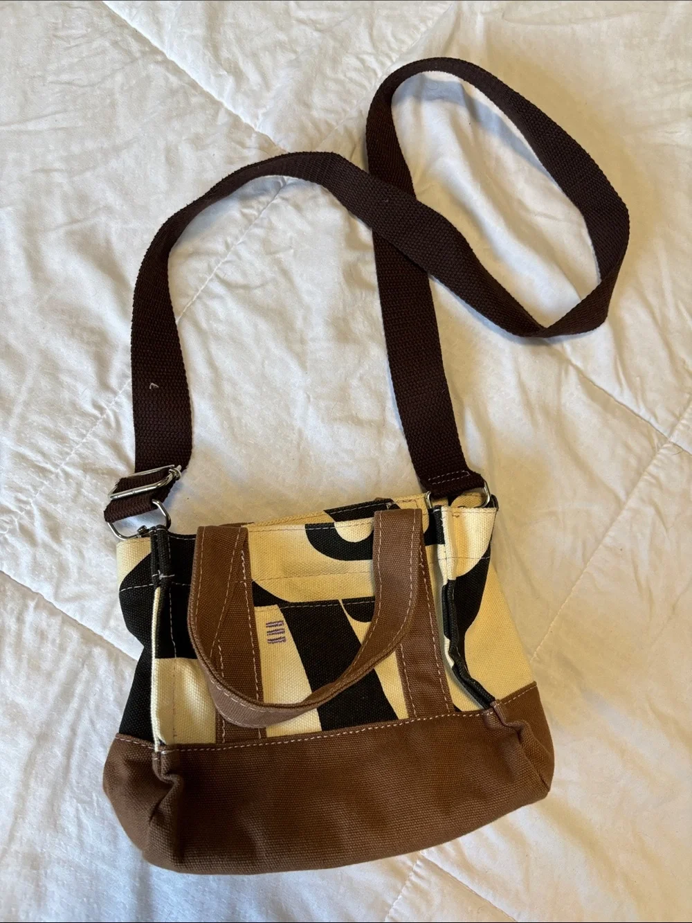 Mini Urban Outfitters Brown, Cream & Black Graphic Canvas Tote